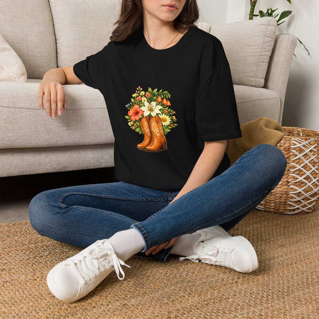 Floral Cowboy Boots T-Shirt — Rustic Wildflower Bouquet Graphic