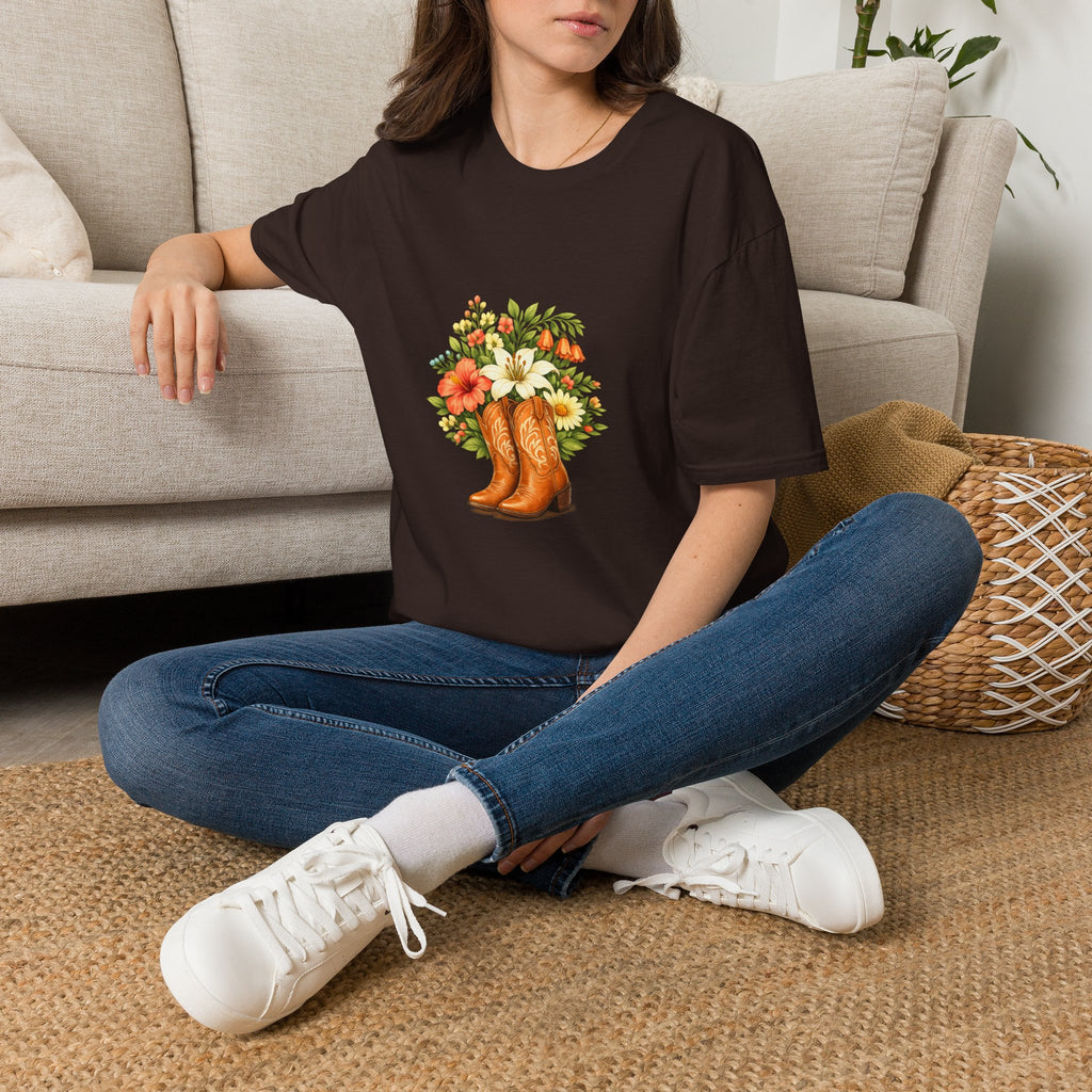 Floral Cowboy Boots T-Shirt — Rustic Wildflower Bouquet Graphic