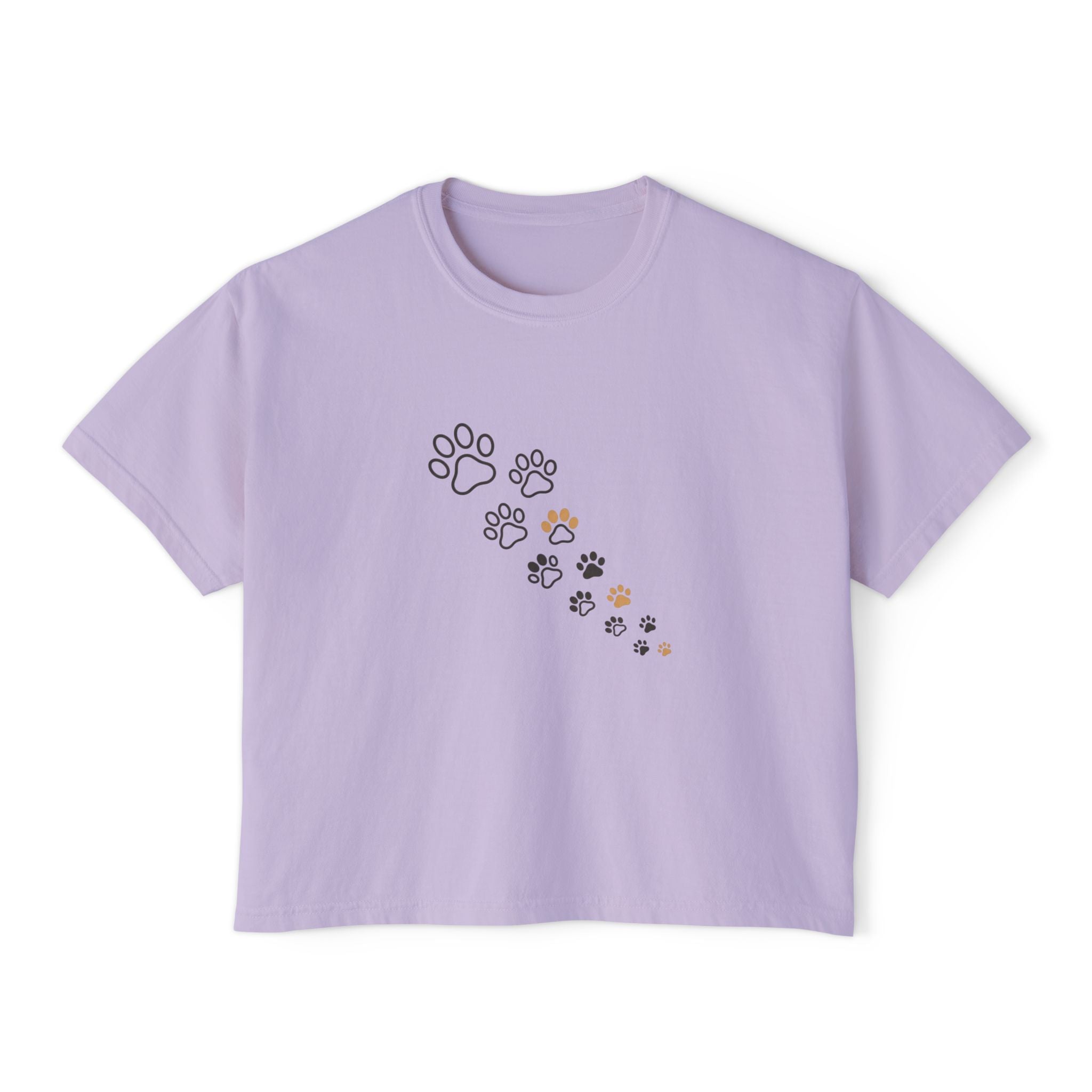 Women’s Boxy Tee – Minimal Paw Print Design, Cute Cat & Dog Lover Shirt