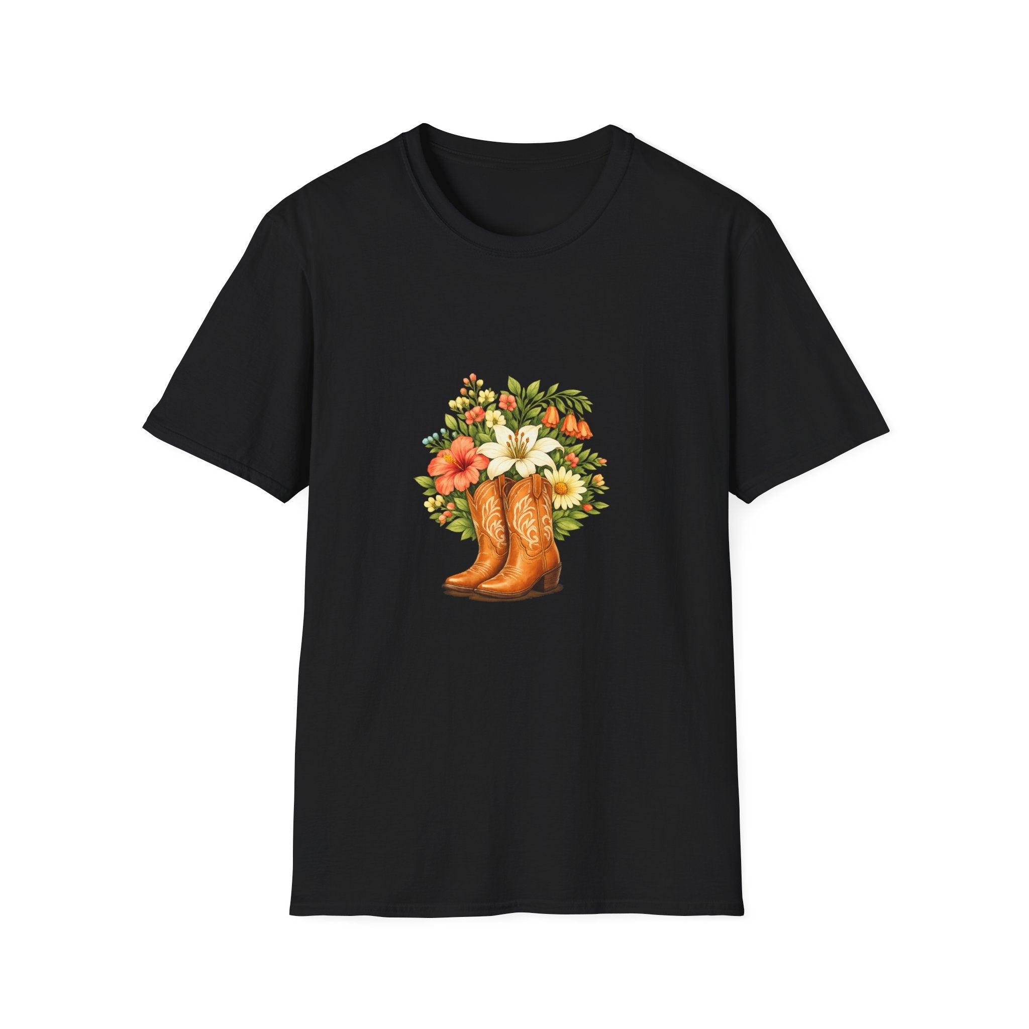 Floral Cowboy Boots T-Shirt — Rustic Wildflower Bouquet Graphic