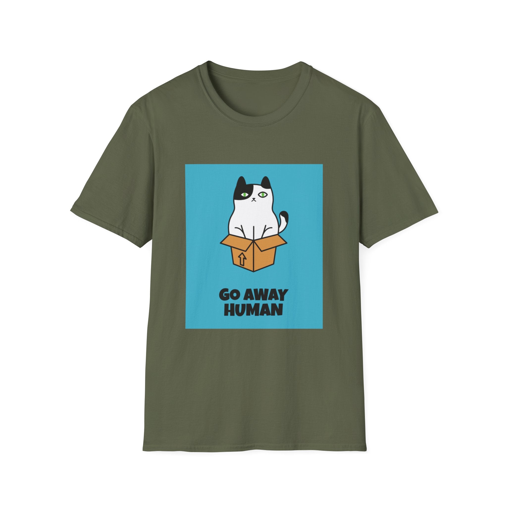 Cat In Box T‑Shirt — "Go Away Human" Funny Grumpy Cat Tee