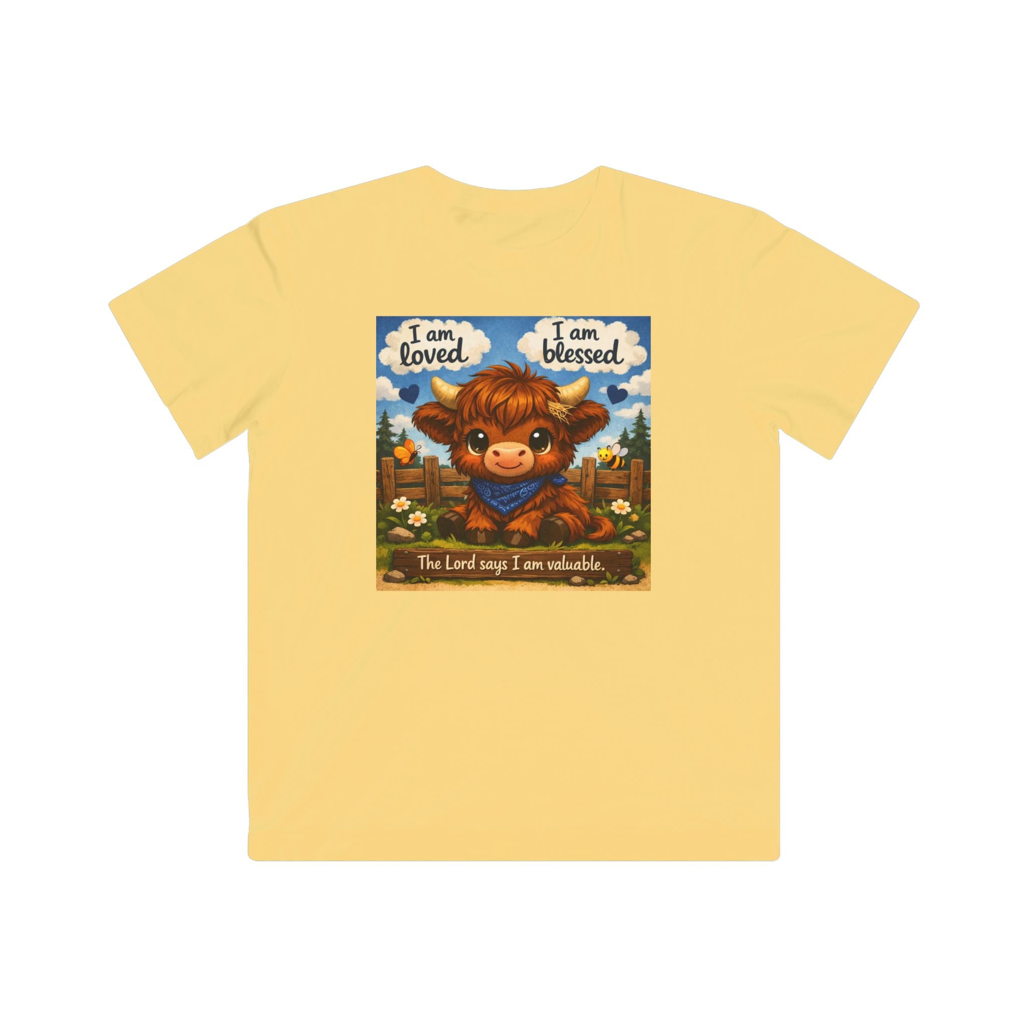 Kids Tee — "I am loved, I am blessed" Cute Calf Christian Shirt