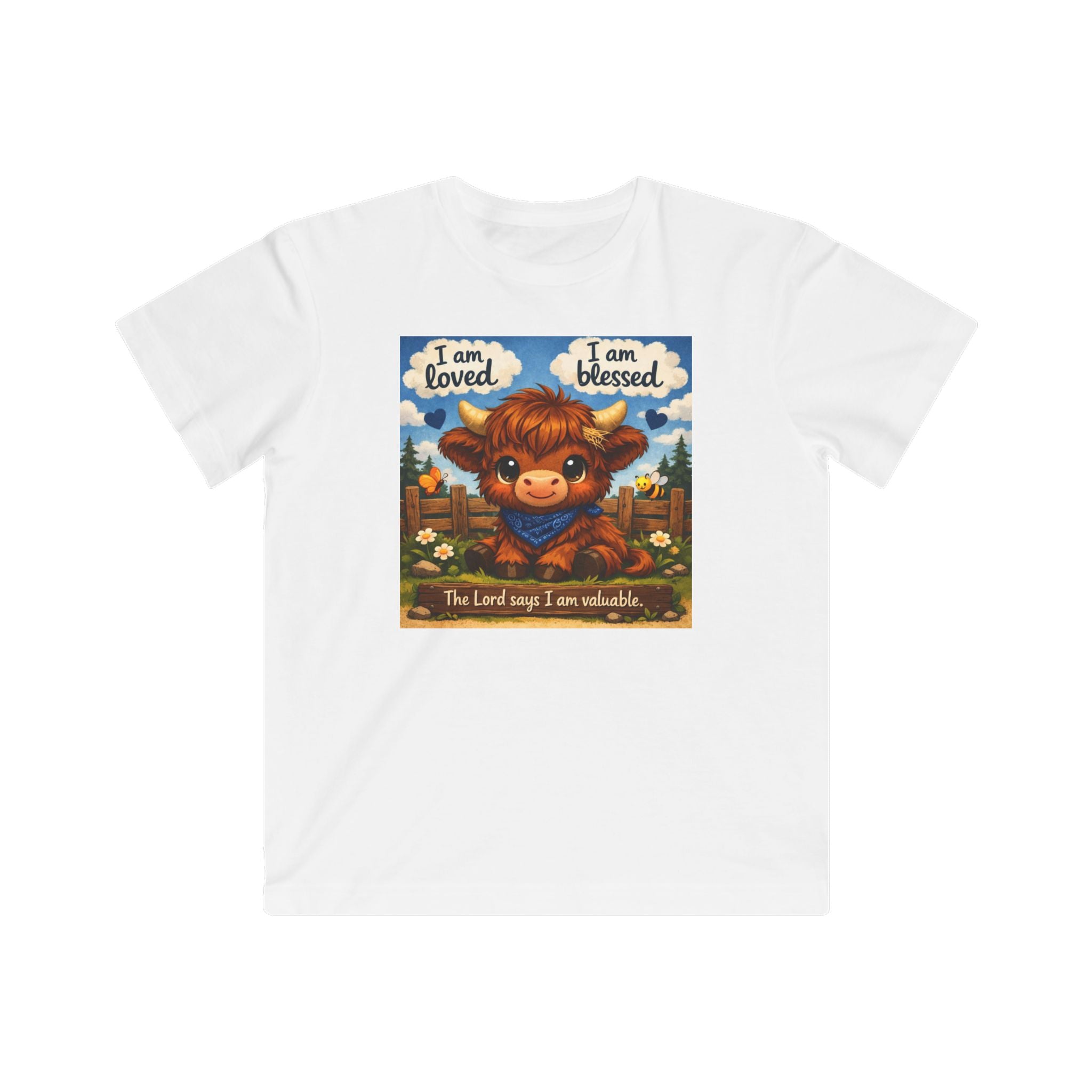 Kids Tee — "I am loved, I am blessed" Cute Calf Christian Shirt
