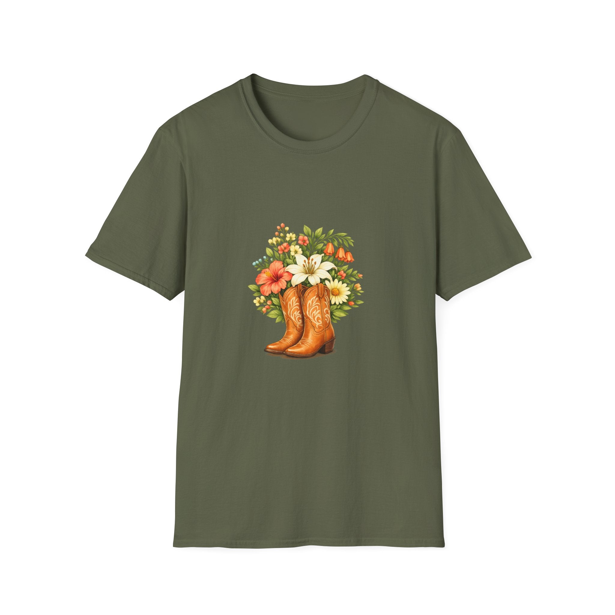Floral Cowboy Boots T-Shirt — Rustic Wildflower Bouquet Graphic