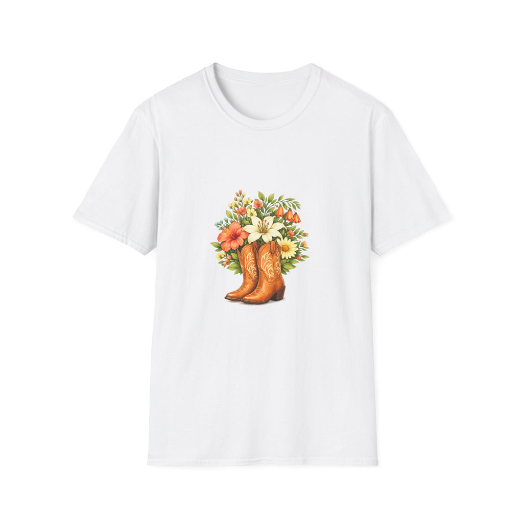 Floral Cowboy Boots T-Shirt — Rustic Wildflower Bouquet Graphic