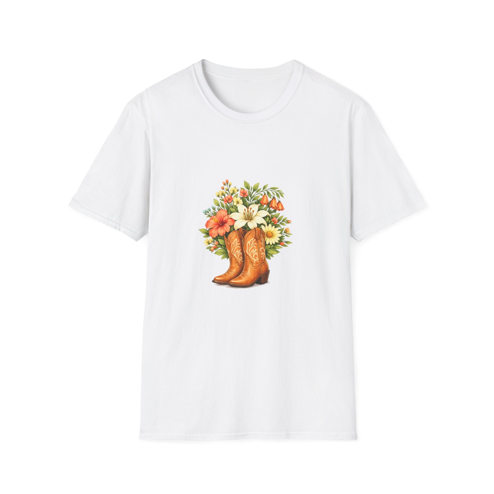 Floral Cowboy Boots T-Shirt — Rustic Wildflower Bouquet Graphic