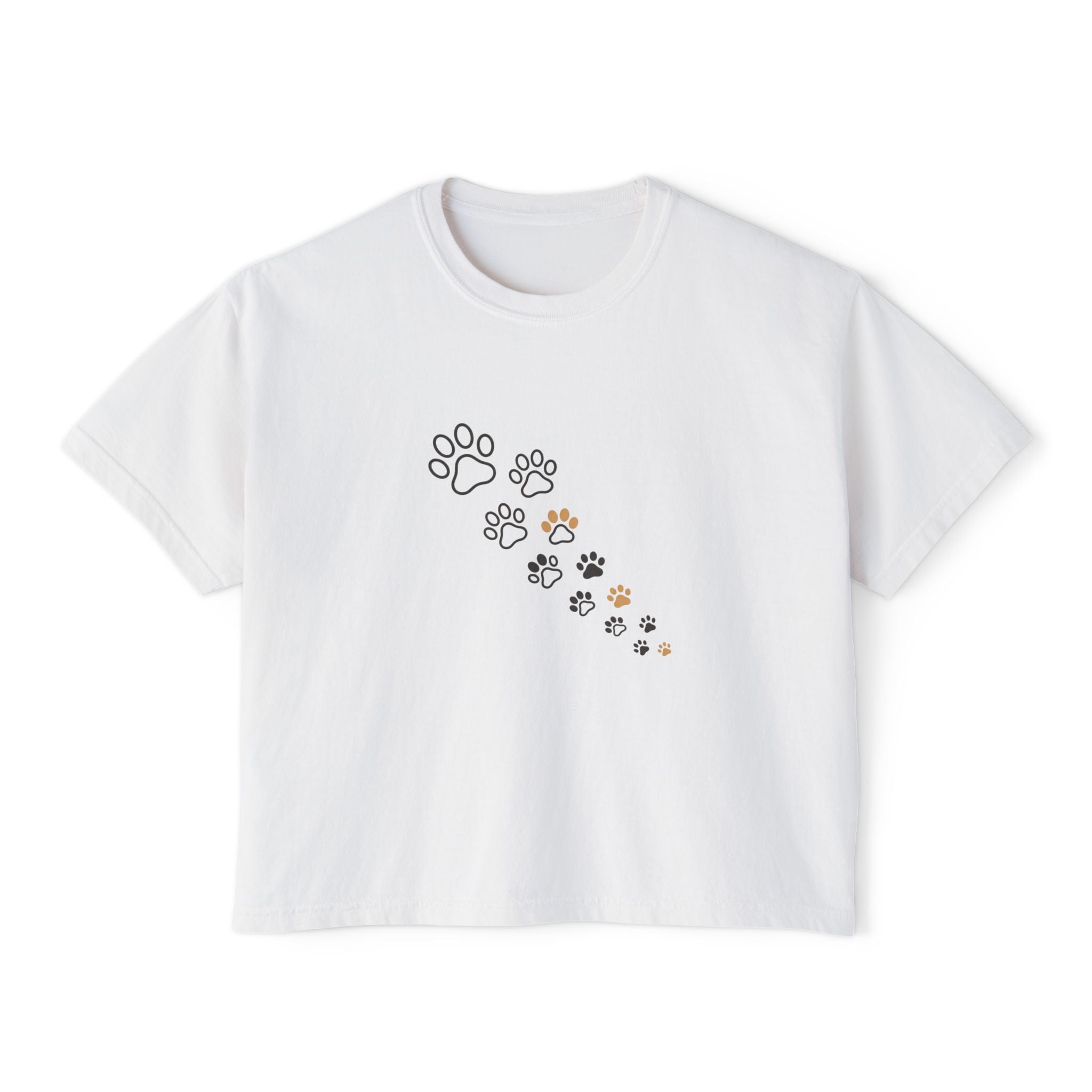 Women’s Boxy Tee – Minimal Paw Print Design, Cute Cat & Dog Lover Shirt