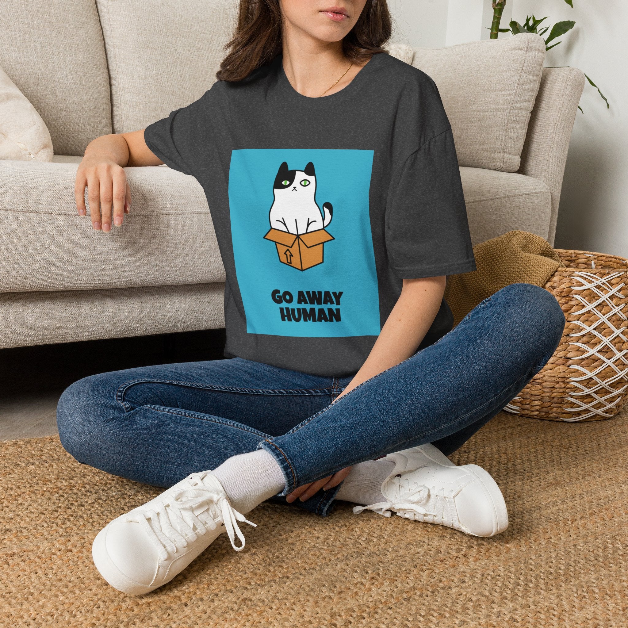 Cat In Box T‑Shirt — "Go Away Human" Funny Grumpy Cat Tee
