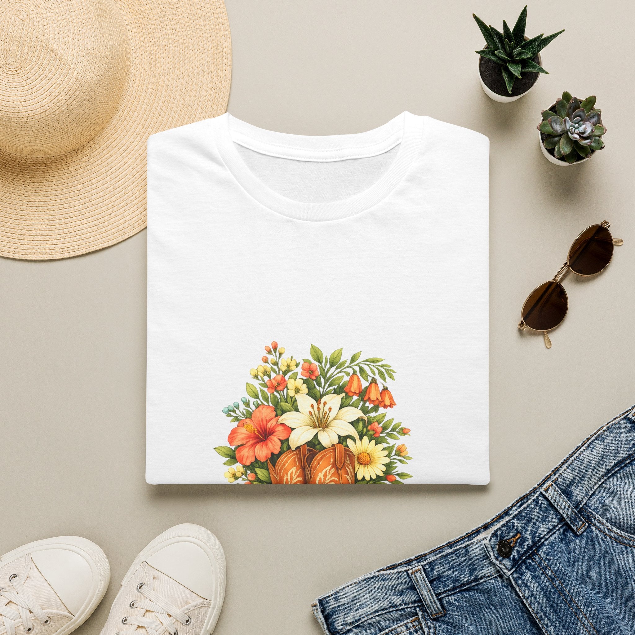 Cowgirl Boots & Wildflowers T-Shirt — Vintage Floral Western Tee